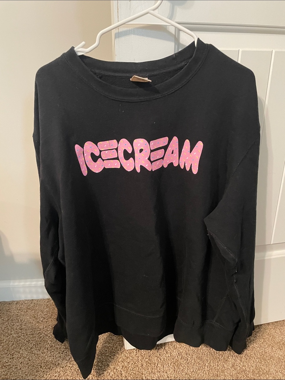 Icecream Black Crewneck Sweatshirt with Pink Logo